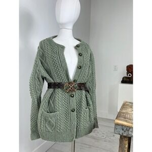 Magee Aran Chunky Cable Knit Wool Cardigan Sweater